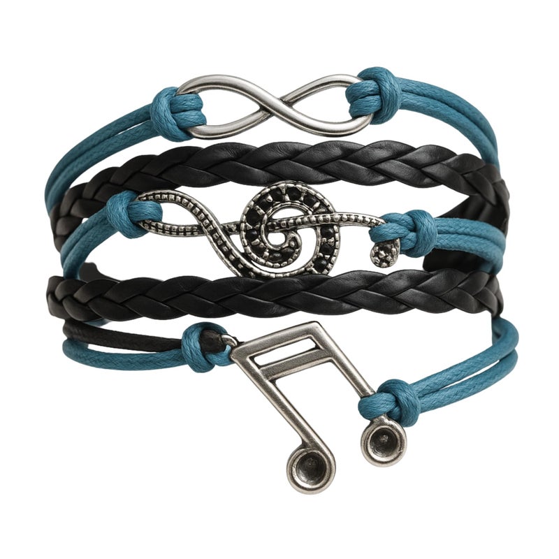 Infinity Collection Music Charm Bracelet - Teal and Black Adjustable Bracelet with Treble Clef and Music Note Charms Jewelry for Women, Teens, and Musician - Image 1